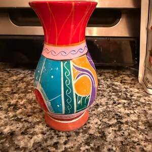 Talavera Mexico Folk Art Terracotta Vase